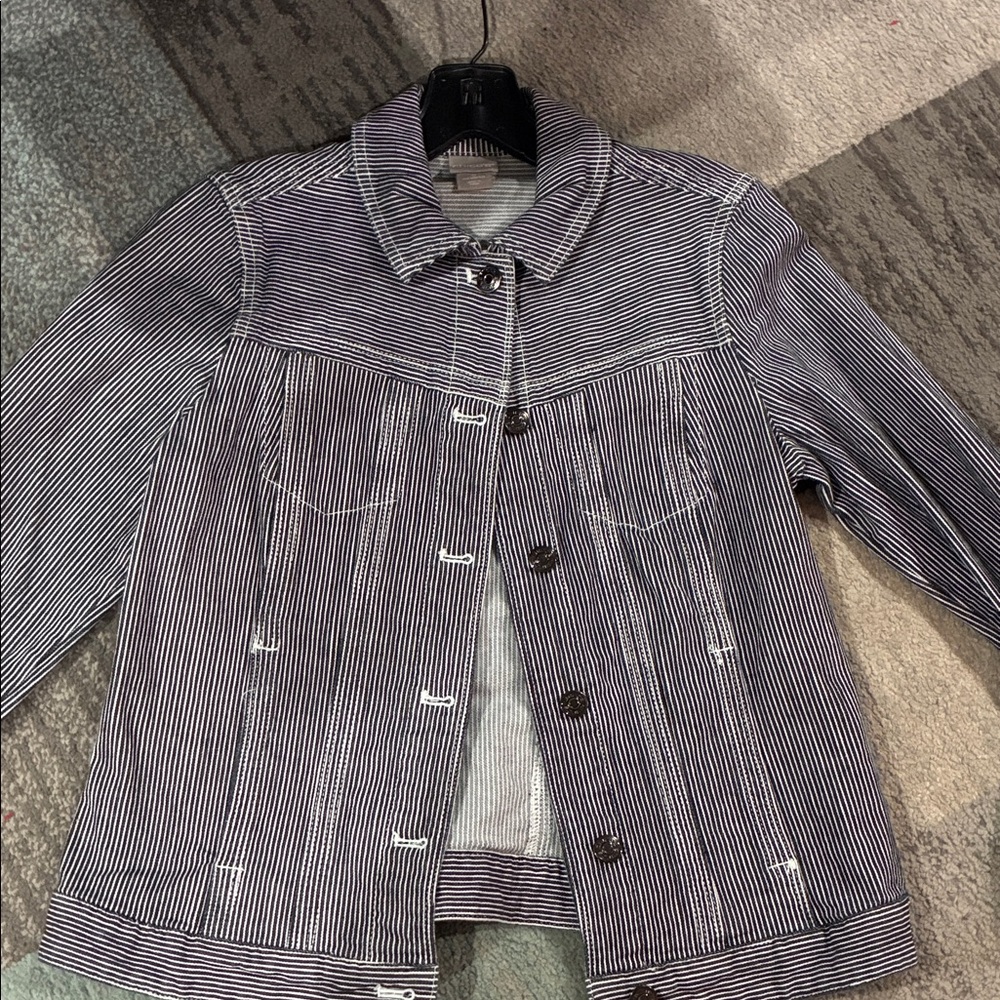 Chico's Black and White Striped Jean Jacket